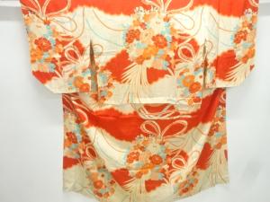 アンティーク　錦紗花薬玉模様刺繍単衣長襦袢